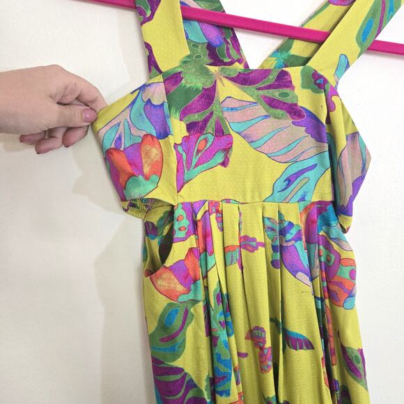 Anthropologie The Piper Bandeau Maxi Dress Size XXS Green Butterfly Print - Picture 5 of 9